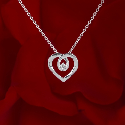 Dây chuyền DCJ05 S925 Halo Heart, trái tim chân thành, quà tặng Valentine ý nghĩa bạc, ChariotJewelry