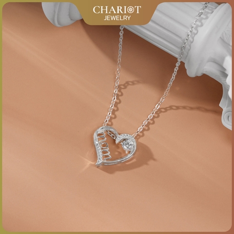 Dây chuyền bạc DCJ26 khắc chữ mom đính đá lấp lánh S925 Chariot Jewelry
