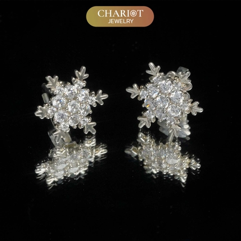Khuyên tai bạc ECJ05 bạc 925 bông tuyết đính đá lấp lánh ChariotJewelry