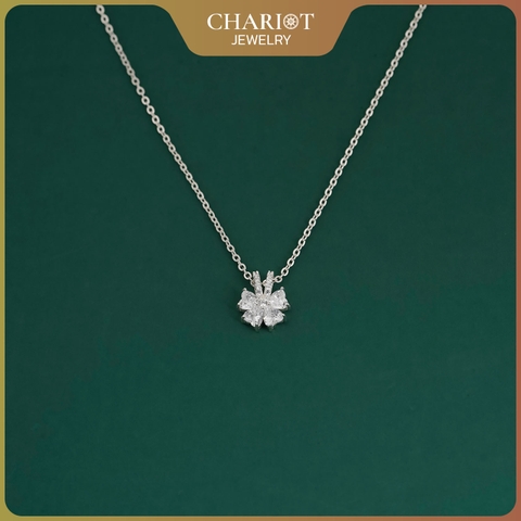 Dây chuyền bạc s925 DCJ204 hình hoa đính đá, ngọt ngào và tinh tế cho phái nữ, ChariotJewelry