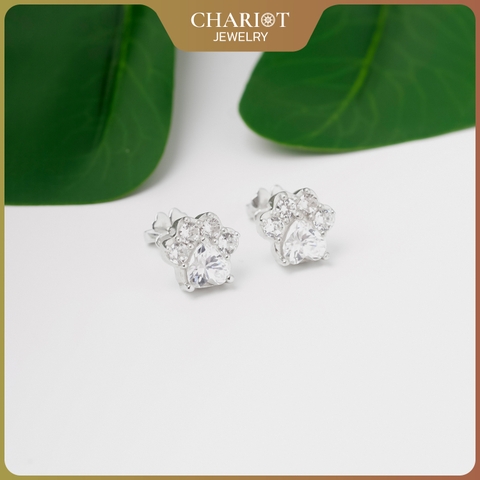 Khuyên tai bạc ECJ66 bàn chân cún yêu dễ thương ChariotJewelry