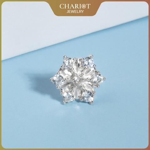 Khuyên tai bạc ECJ67 hoa tuyết đính đá trắng sáng ChariotJewelry