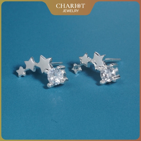 Khuyên tai bạc ECJ80 ba ngôi sao lấp lánh Chariot Jewelry
