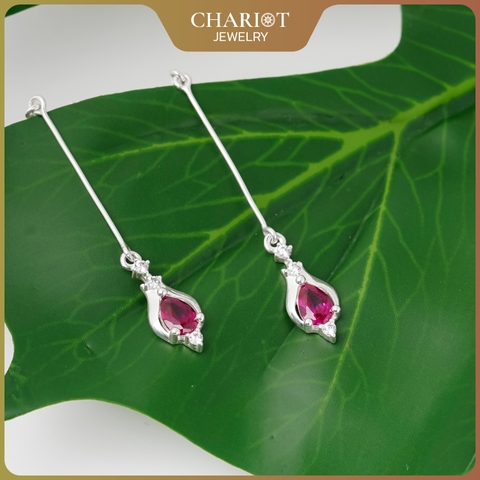 Khuyên tai bạc ECJ87 giọt đỏ mộng mơ, sang chảnh Chariot Jewelry