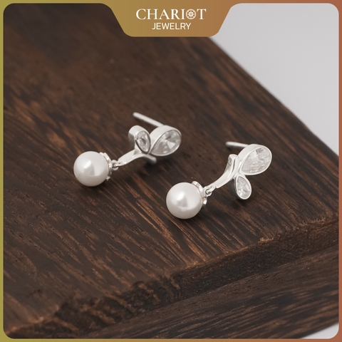 Khuyên tai bạc ECJ88 cánh bướm thêm ngọc trai điểm nhấn thanh lịch Chariot Jewelry