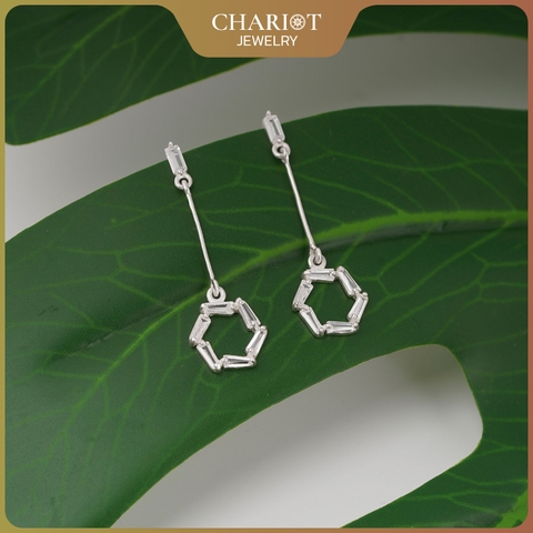 Khuyên tai bạc ECJ91 pha lê lục giác thanh lịch Chariot Jewelry