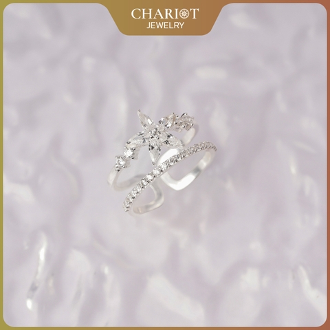 Nhẫn Bạc NCJ60 2 line bông hoa đính đá xinh xắn ChariotJewelry