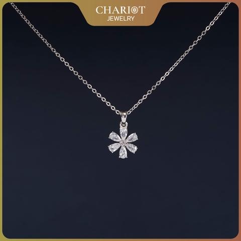 Dây chuyền bạc 925 DCJ201 Six-Petal Flower, mặt hoa đính full đá CZ lấp lánh, ChariotJewelry
