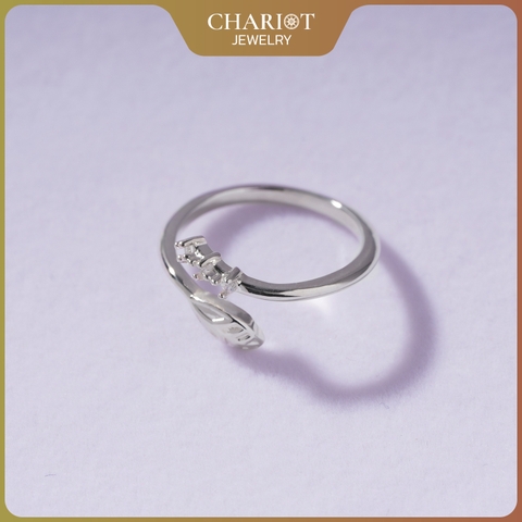 Nhẫn Bạc NCJ24 Hình Lá Kết Hợp Đính Đá Độc Đáo Chariot Jewelry
