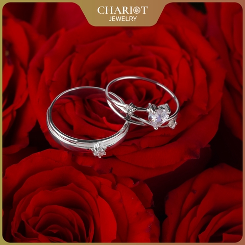 Nhẫn đôi bạc S925 nam nữ NCJ139 Starry Night Heart, nhẫn couple bạc, quà tặng 8-3 ý nghĩa dành tặng bạn gái, ChariotJewelry