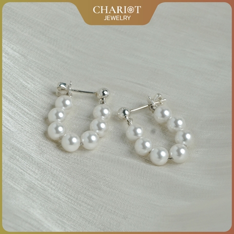 Khuyên tai nữ  ECJ08 ngọc trai nhân tạo, thanh lịch duyên dáng chốt bạc s925 ChariotJewelry