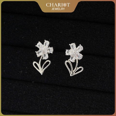 Khuyên tai bạc ECJ14 nữ 925 CHARIOT bông hoa nhỏ đơn giản dễ thương ChariotJewelry