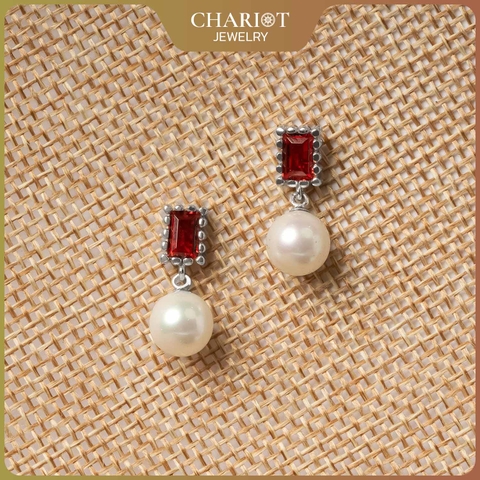 Khuyên tai bạc ECJ32 Silver Pearl Drop s925 ChariotJewelry
