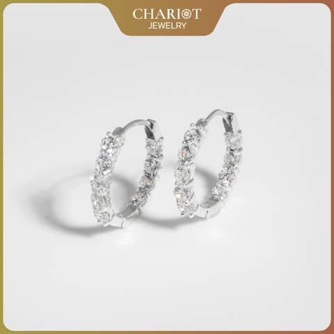 Khuyên tai bạc ECJ55 đính đá tròn lấp lánh, nổi bật ChariotJewelry