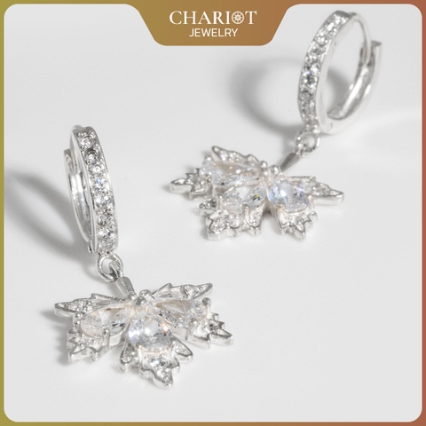 Khuyên tai bạc ECJ58 lá phong thả rơi dịu dàng, nữ tính ChariotJewelry