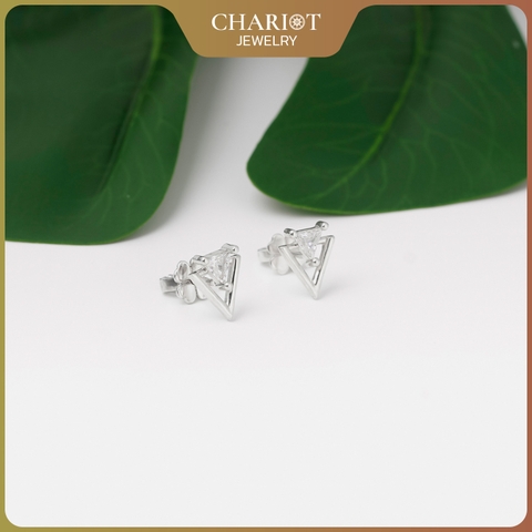 Khuyên tai bạc ECJ62 hình tam giác đính đá ChariotJewelry