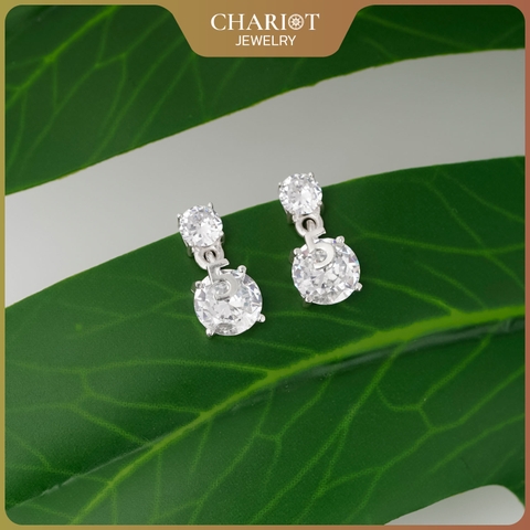 Khuyên tai bạc ECJ63 dáng thả đá vuông mộng mơ, cá tính ChariotJewelry