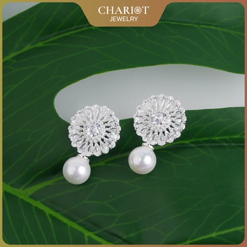 Khuyên tai bạc ECJ25 White Sunflower s925 ChariotJewelry