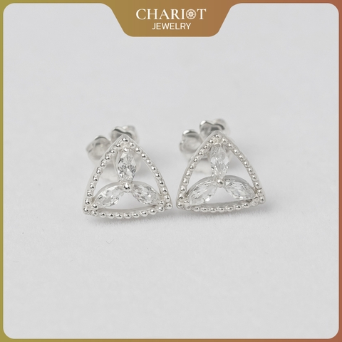Khuyên tai bạc ECJ36 Tam giác Hoa s925 ChariotJewelry