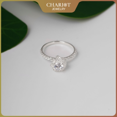 Nhẫn bạc NCJ155 họa tiết hoa hồng đính đá cao cấp, ChariotJewelry