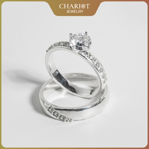 Nhẫn đôi bạc S925 nam nữ NCJ109 Dazzling Couple, nhẫn couple bạc, quà tặng 8-3 ý nghĩa dành tặng bạn gái, ChariotJewelry