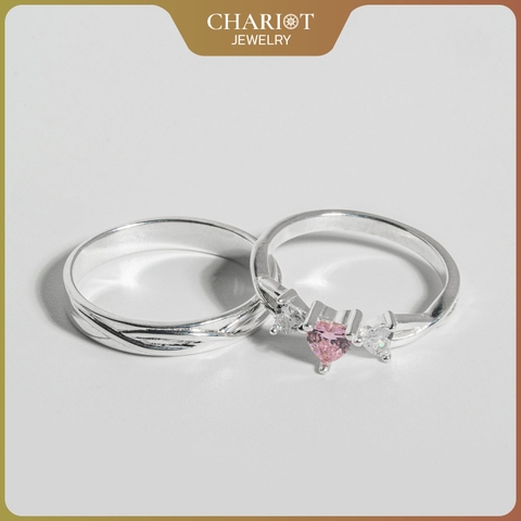 Nhẫn đôi bạc S925 nam nữ NCJ100 Gemstone Sparkle, nhẫn couple bạc, quà tặng Valentine ý nghĩa dành tặng bạn gái, ChariotJewelry