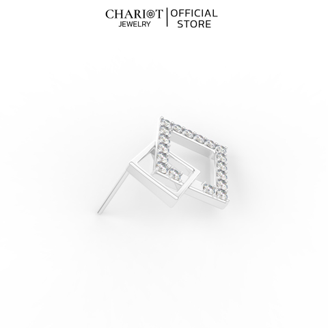 Khuyên Tai Bạc ECJ70 Hình Vuông Đính Đá Chariot Jewelry