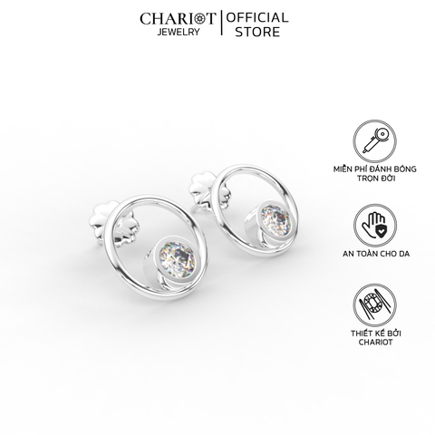 Khuyên Tai Bạc ECJ87 Viền Tròn Đính Đá Lấp Lánh Cỡ Lớn Chariot Jewelry
