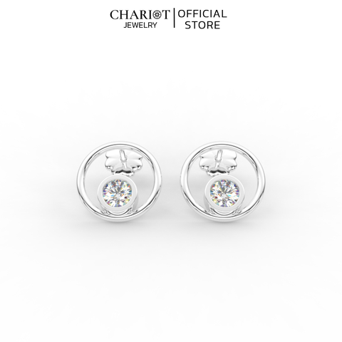 Khuyên Tai Bạc ECJ87 Viền Tròn Đính Đá Lấp Lánh Cỡ Lớn Chariot Jewelry