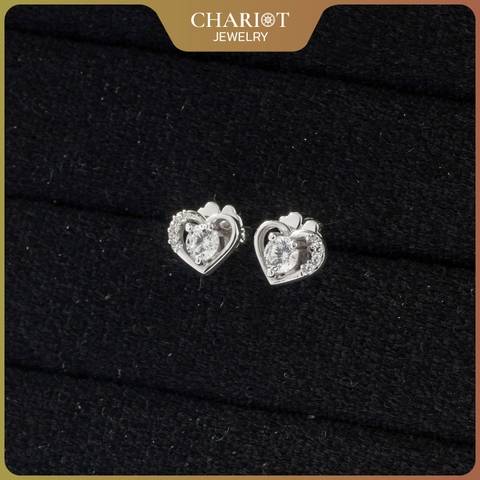 Khuyên tai bạc ECJ21 Trái tim lấp lánh s925 ChariotJewelry