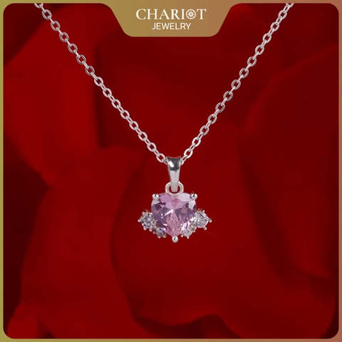 Dây chuyền DCJ68 trái tim đính đá sắc màu bạc 925 ChariotJewelry