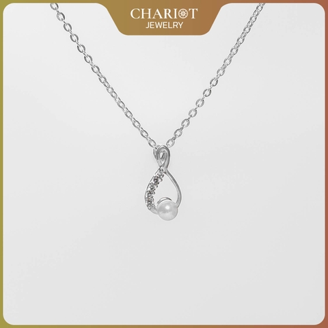 Dây chuyền DCJ110 thiết kế giọt nước đính ngọc trai  bạc 925 ChariotJewelry