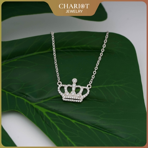 Dây chuyền s925 DCJ112 thiết kế hình vương miệng, đính đá CZ lấp lánh, ChariotJewelry