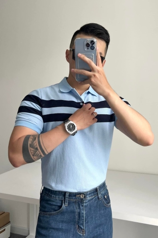 Áo Polo Nam Xanh sọc đen
