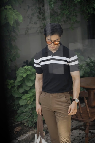 Áo Polo Nam Đen sọc trắng