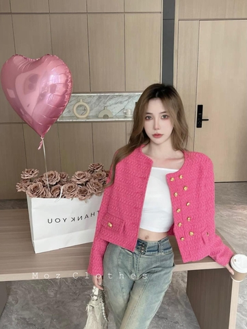 Áo dạ nữ màu hồng siêu cá tính