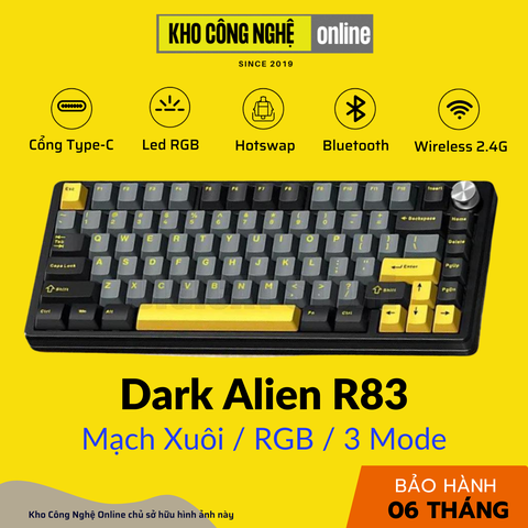 Bàn Phím Cơ Dark Alien R83 RGB Mạch Xuôi kết nối 3 chế độ (Nhôm CNC, Gasket Mount)