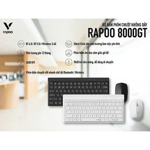 Bộ phím chuột không dây Rapoo 8000GT - Trắng