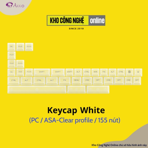Bộ keycap cho bàn phím cơ AKKO White (PC / ASA-Clear profile / 155 nút)