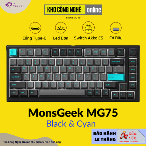 Bàn phím cơ MonsGeek MG75 Black & Cyan (White LED / AKKO sw v3)