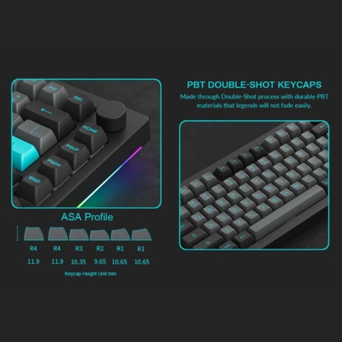 Bàn phím cơ AKKO 5075B Plus Black & Cyan (Multi-modes / RGB / Hotswap / Gasket mount)