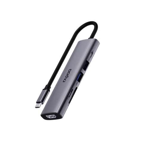 Hub chuyển đổi RAPOO XD61 6in1 - Type C to HDMI 4K, USB 3.0, TF/SD Card, PD