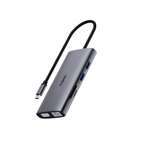 Hub chuyển đổi RAPOO XD101 10in1 - To VGA, HDMI 4K, USB 3.0, TF/SD Card, RJ45, PD, Audio