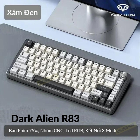 Bàn Phím Cơ Dark Alien R83 RGB Mạch Xuôi kết nối 3 chế độ (Nhôm CNC, Gasket Mount)
