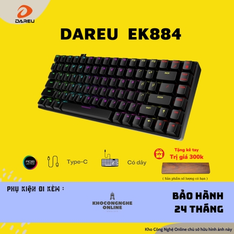 DareU EK884 - Bàn phím cơ DareU EK884 led RGB/ type C cable (Blue / Brown/ Red Switch)