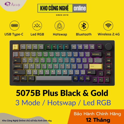 Bàn phím cơ AKKO 5075B Plus Black & Gold (Multi-modes / Led RGB / Gasket mount)