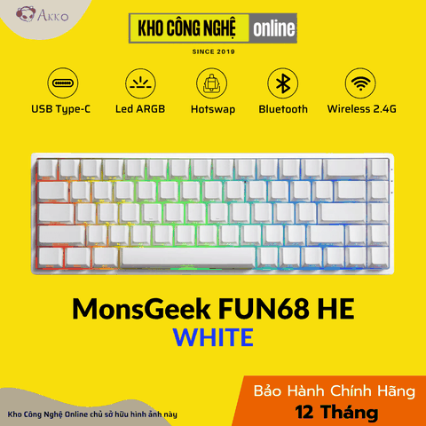 Bàn phím cơ MonsGeek FUN68 HE White Glare Magnetic switch