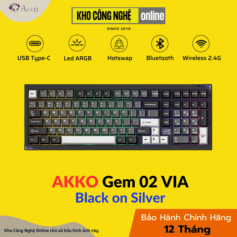 Bàn phím cơ AKKO Gem 02 VIA Black on Silver