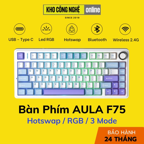 AULA F75 - Bàn Phím Cơ AULA F75 có Hotswap, Led RGB, Kết Nối 3 Mode