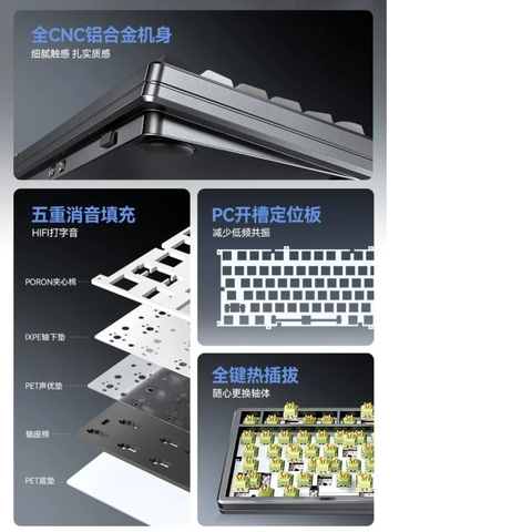 Bàn Phím Cơ Dark Alien R83 RGB Mạch Xuôi kết nối 3 chế độ (Nhôm CNC, Gasket Mount)